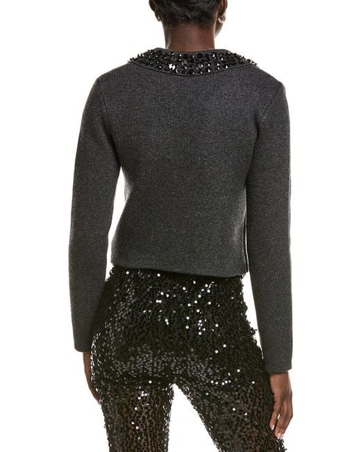 Endless Rose Black Jewel Trim Collared Wool-Blend Sweater