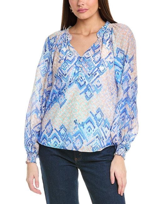Hale Bob Blue Lyla Silk-Blend Top
