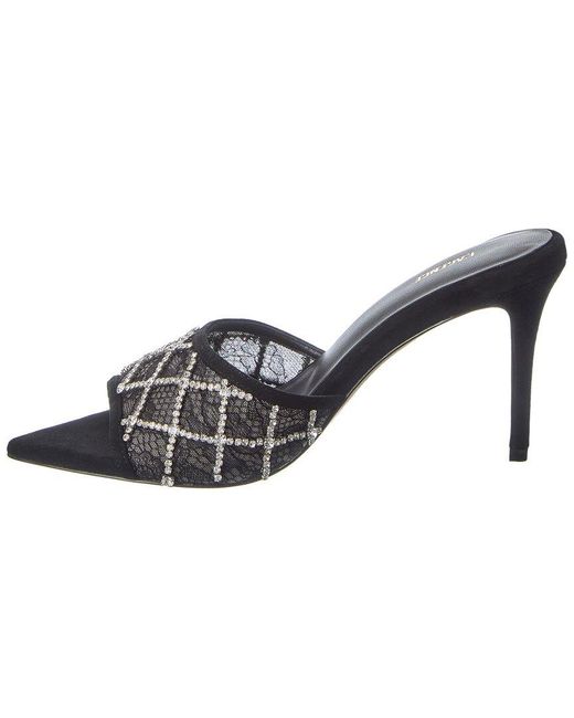 L'Agence Black Fernande Suede & Lace Sandal