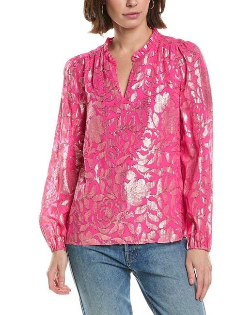 Lilly Pulitzer Red Giana Silk-Blend Top