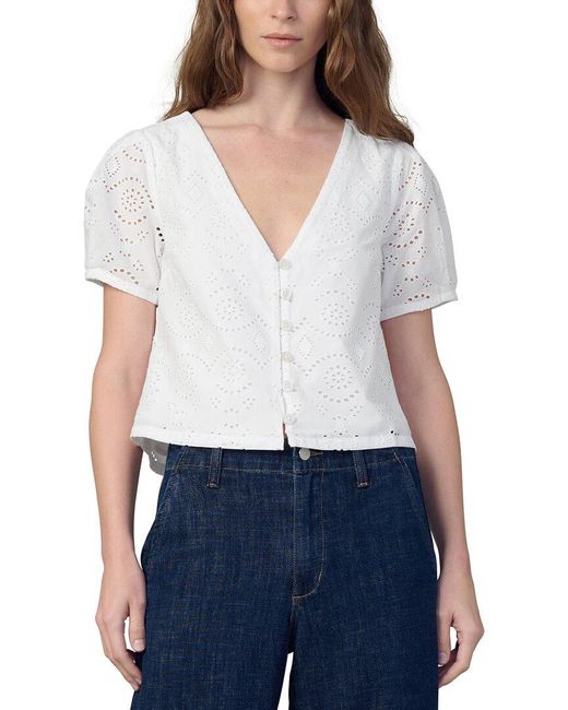 Joe's Jeans White The Halle Short Sleeve Eyelet Blouse