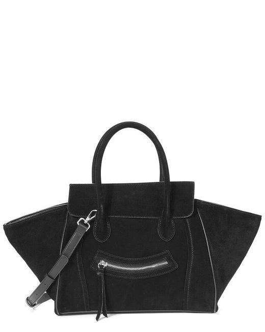 Tiffany & Fred Paris Black Suede & Leather Winged Tote