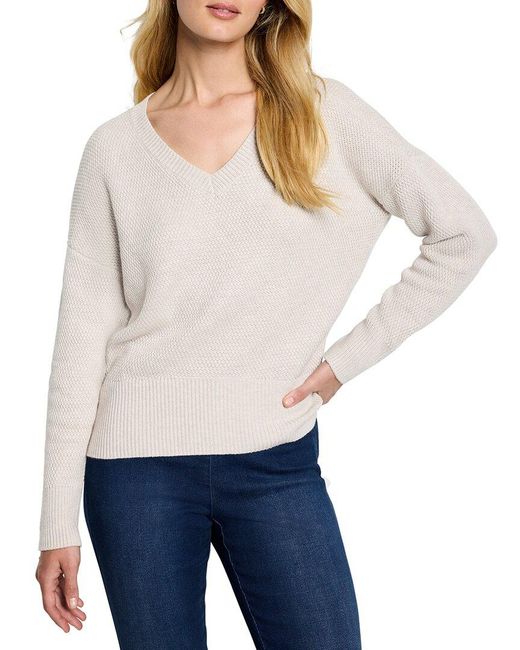NIC+ZOE White Petite Tuck Stitch V-Neck Sweater
