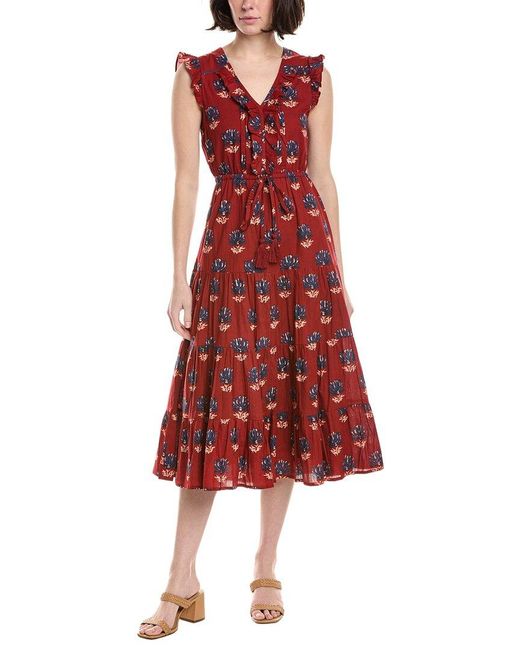 MER ST BARTH Red Giselle Midi Dress