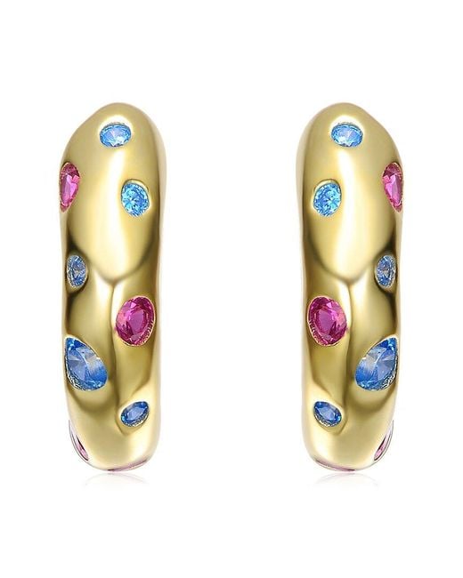 Rachel Glauber Metallic 14K Plated Cz Hoop Earrings