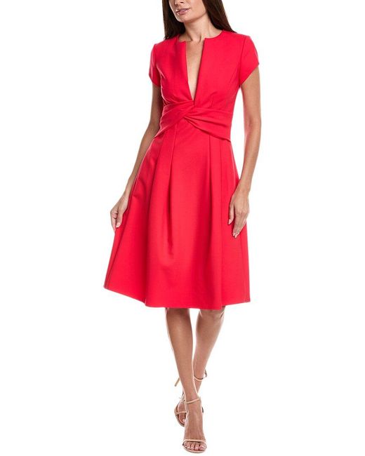 Oscar de la Renta Red Twisted Front Midi Dress