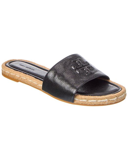 Tory Burch Brown Everly Leather Espadrille Slide