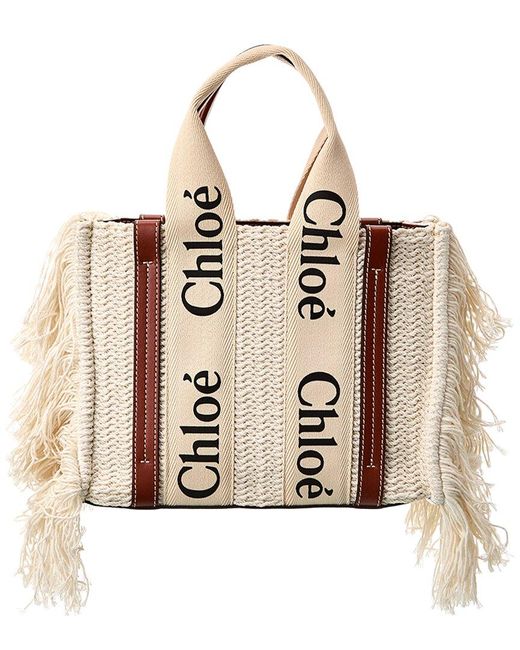 Chloé Natural Woody Small Leather-trim Tote (authentic Pre-owned)