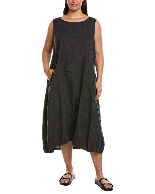 Eileen Fisher Black Plus Lantern Linen Maxi Dress