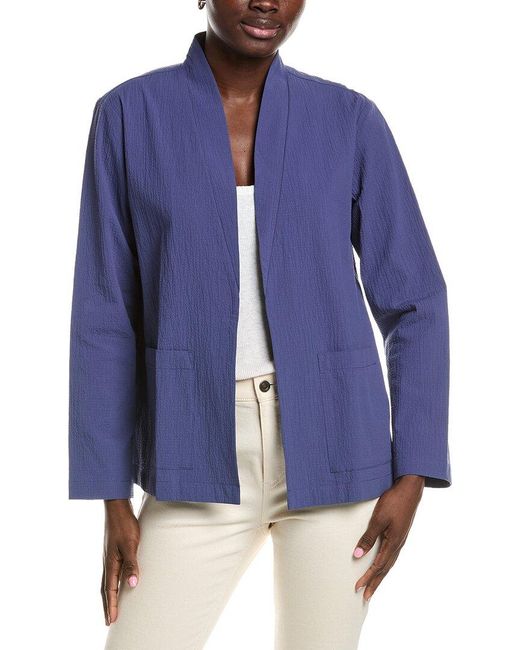 Eileen Fisher Blue High Collar Jacket