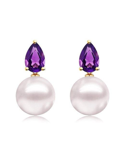 Kai Fine Jewelry Purple 14K 0.70 Ct. Tw. Amethyst & 8-9Mm Pearl Drop Earrings