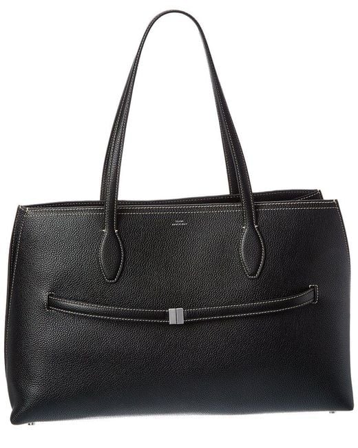 Totême Black Logo Leather Tote