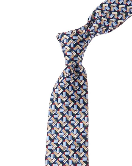 Gucci Blue Printed Silk Tie for men