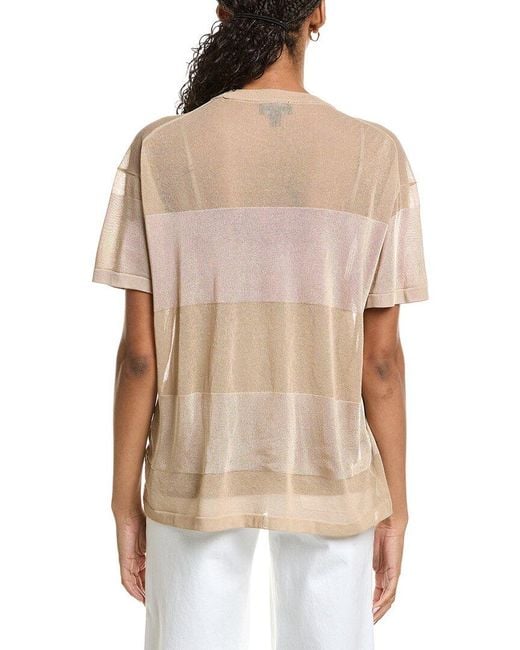 Kenneth Cole Natural Shiny Semi Sheer Stripe Top