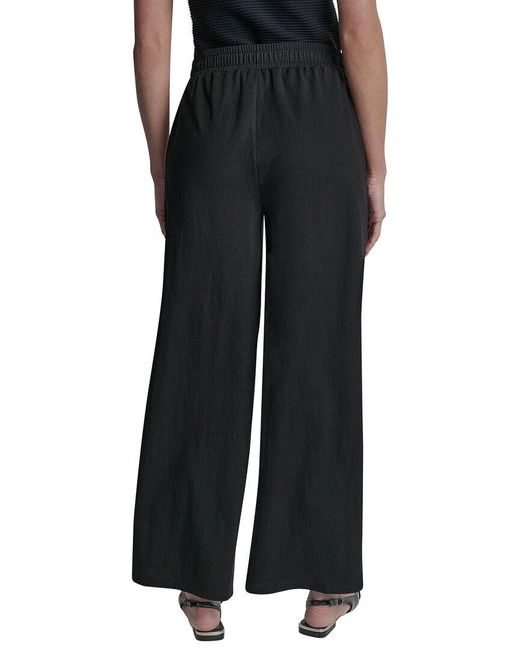 DKNY Black Pull-On Mini Logo Linen-Blend Pant