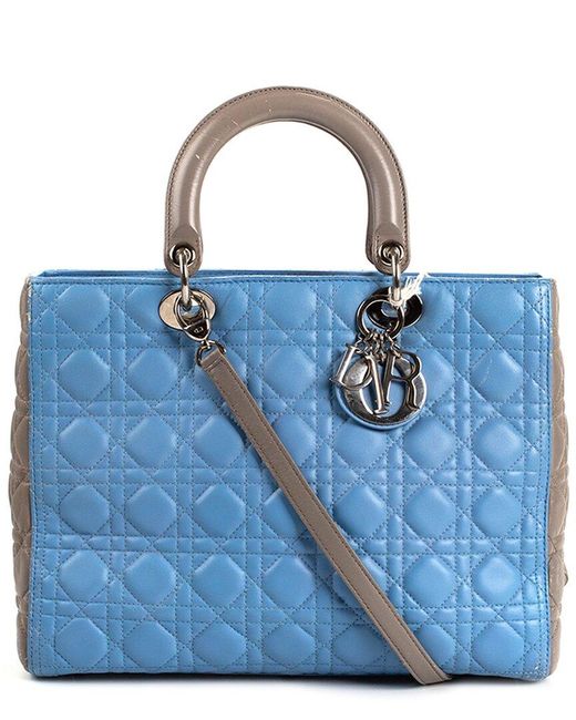 Dior Blue Dior Cannage Leather Large Lady Dior (Authentic Pre-Owned)