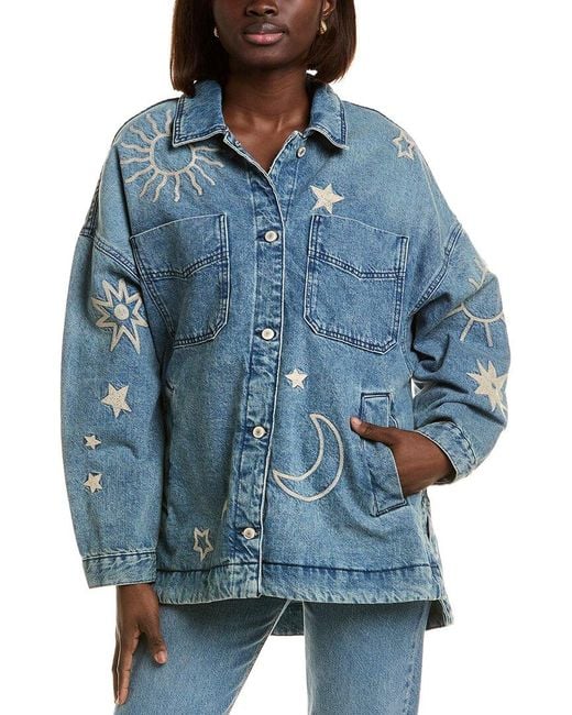 Free People Blue Madison City Embroidered Jacket