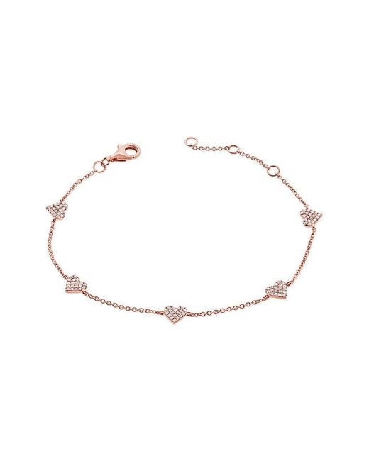 Sabrina Designs White 14k Rose Gold 0.31 Ct. Tw. Diamond Heart Station Bracelet