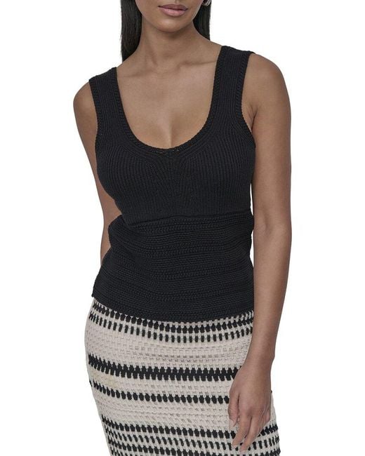 DKNY Black Cotton V-Neck Crochet Sweater