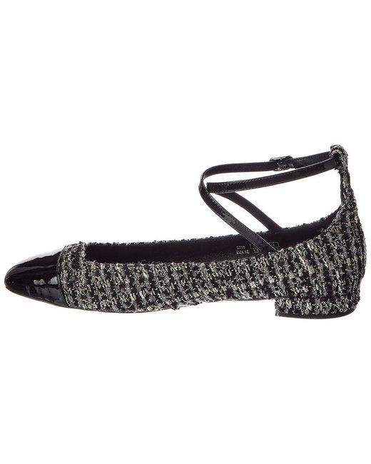 Stuart Weitzman Black Eden Strap Tweed & Patent Flat