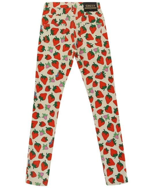 Gucci Red Strawberry Skinny Leg Pant