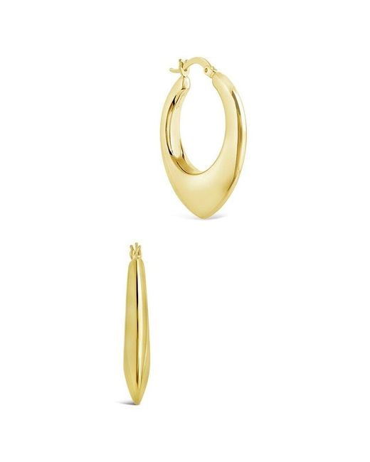 Sterling Forever Metallic 14k Plated Graduated Teardrop Tube Hoops