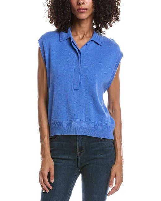 Brodie Cashmere Blue Collared Detail Tank Top