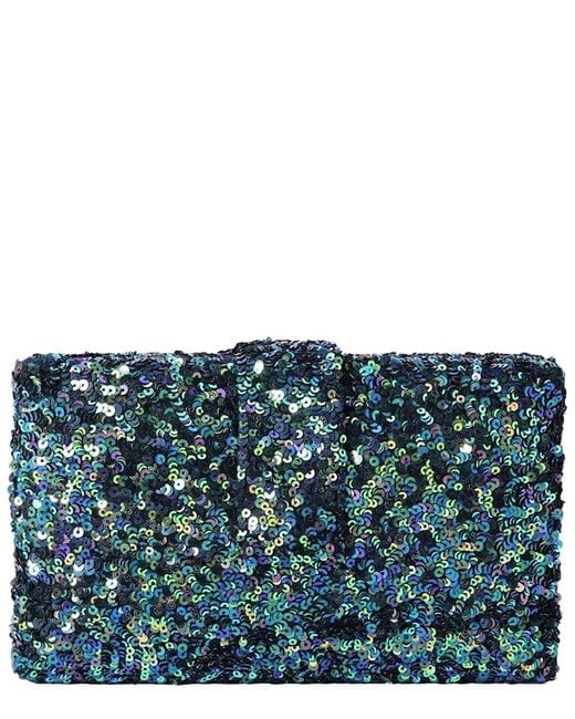 Simitri Blue Hand-Embroidered Sequin Box Clutch