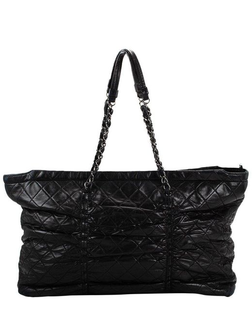 Chanel Black Quilted Lambskin Leather East West Sharpei Single Flap Tote (Authentic Pre-Owned)