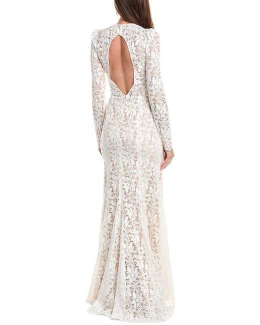 Oscar de la Renta White Gardenia Lace Open Back Silk-Lined Gown