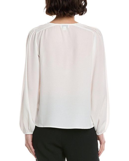 Cece White V-Neck Pintuck Blouse