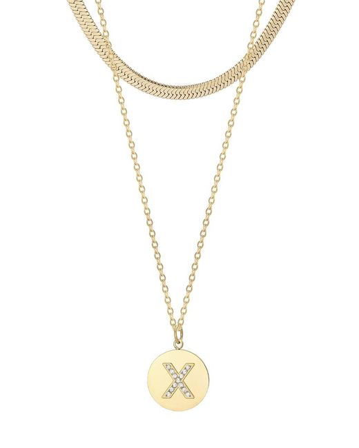 Adornia Metallic 2Pc 18K Plated Initial And Herringbone Necklace Set