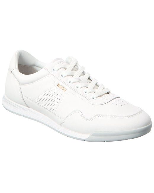 Boss White Titanium Leather Sneaker for men