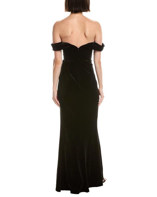 Marchesa Black Off-The-Shoulder Velvet Maxi Dress
