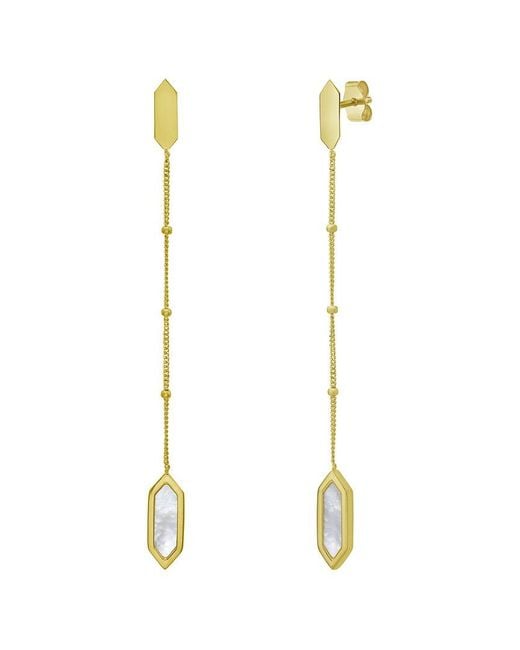 Italian Gold White 14K Mother Of Pearl Dangle Earrings