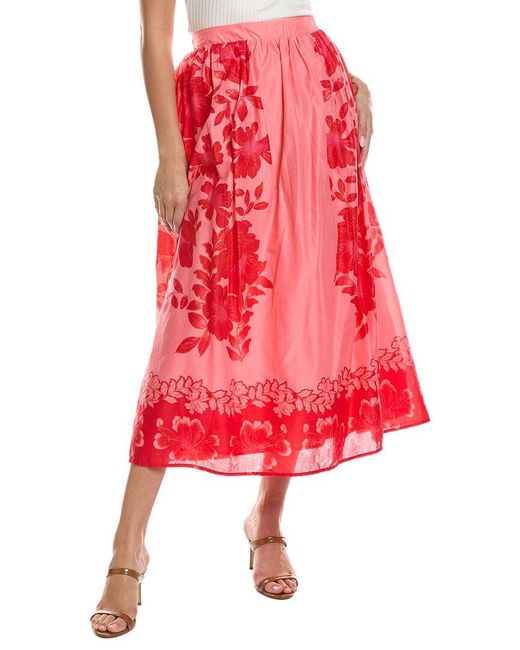 Vince Camuto Red Midi Printed Skirt
