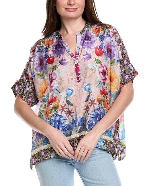 Johnny Was Gray Louella Silk Blouse
