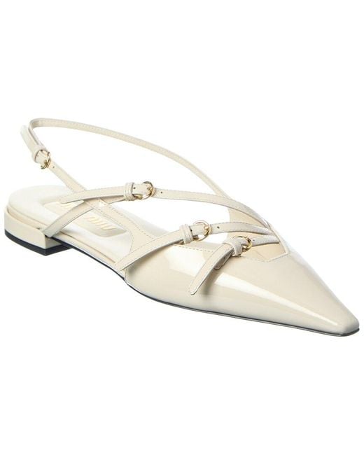 Miu Miu White Logo Patent Slingback Ballerina Flat