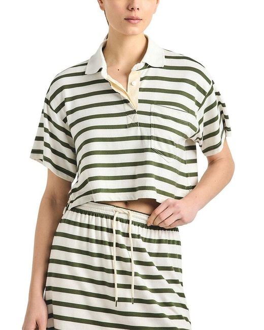 10 Crosby Derek Lam White Indira Striped French Terry Jersey Crop Rugby Top
