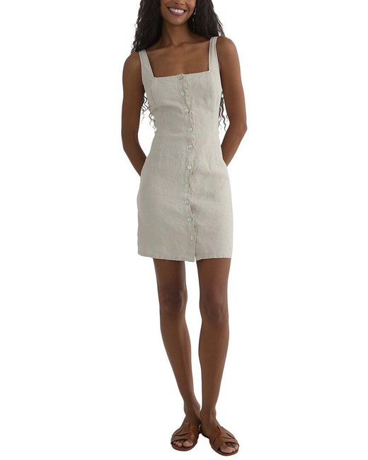 Bella Dahl Natural Square Neck Button Front Linen Mini Dress