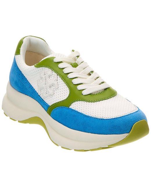 Tory Burch Blue Kick Mesh & Leather Sneaker