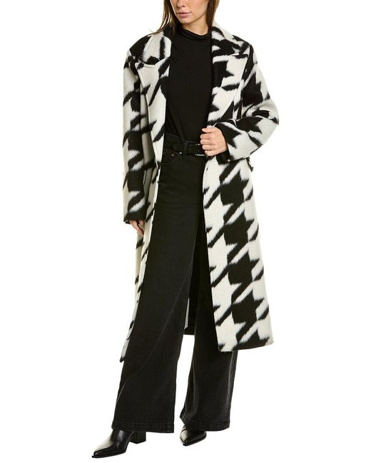 AllSaints Black Mabel Houndstooth Alpaca-blend Coat