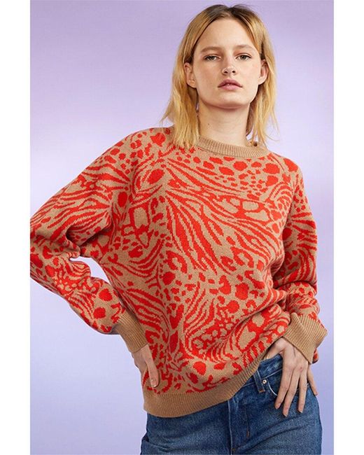Cynthia Rowley Red Jacquard Wool & Cashmere-blend Sweater