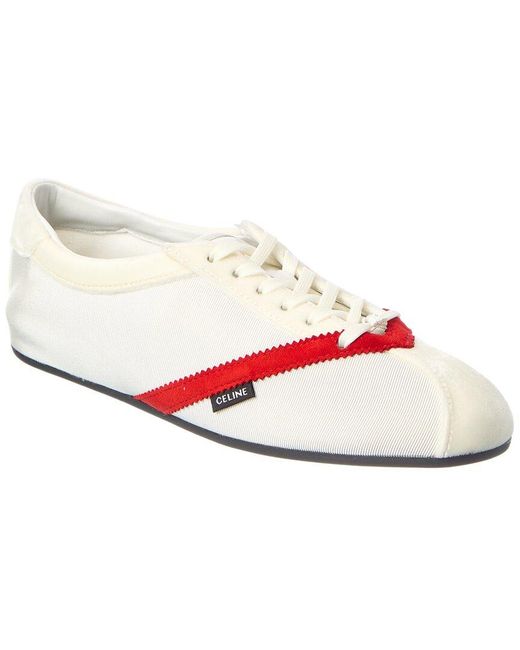 Céline White Logo Velvet & Leather Sneaker