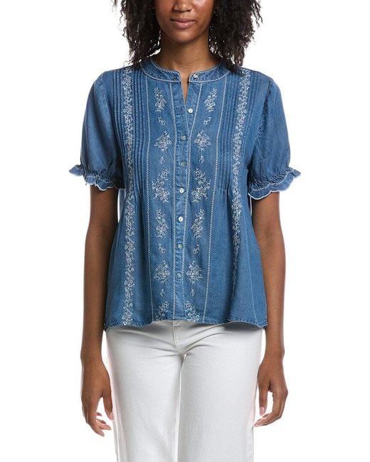 Nanette Lepore Blue Embroidered Blouse