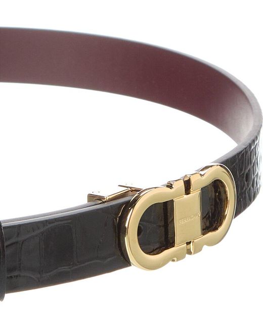 Ferragamo Brown Gancini Reversible & Adjustable Croc-embossed Leather Belt