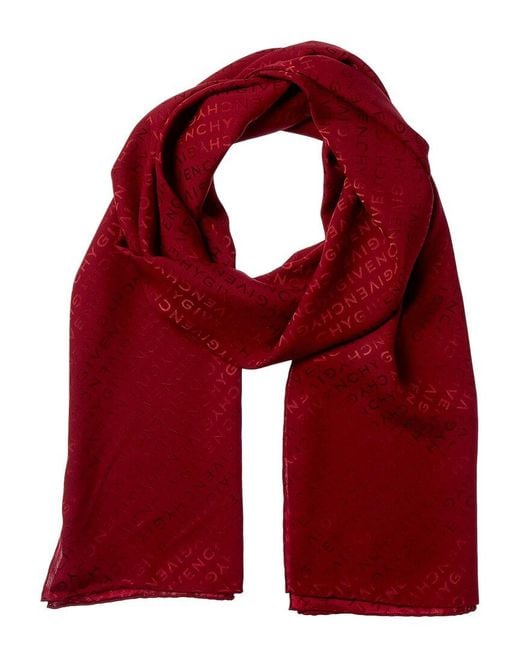 Givenchy Red Logo Silk Scarf