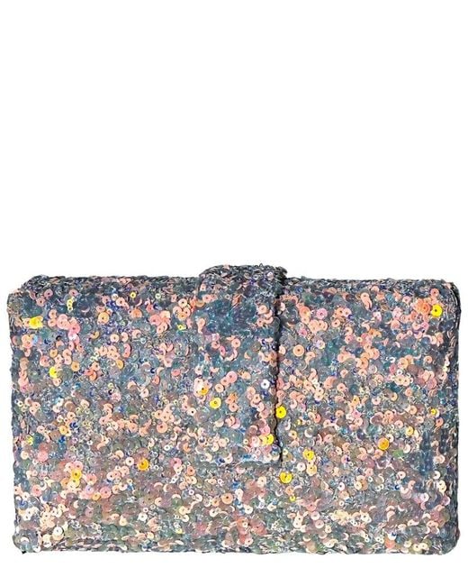 Simitri Gray Hand-Embroidered Sequin Box Clutch