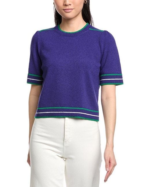 St. John Blue Rib Striped Wool-Blend Sweater