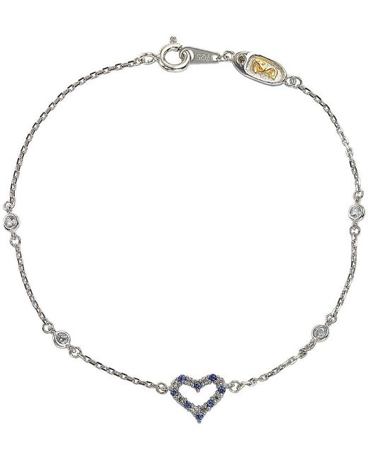 Suzy Levian Metallic Silver Diamond & Sapphire Petite Heart Bracelet